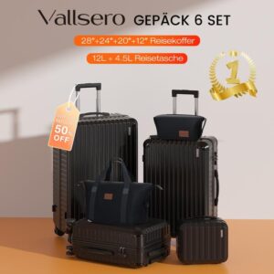 VALLSERO Reisekoffer Stylishes & Praktisches 6-teiliges Gepäckset (28”/24”/20”koffer,12” kosmetikkoffer,Reisetasche,Waschbeutel)- Perfekt für Reisen