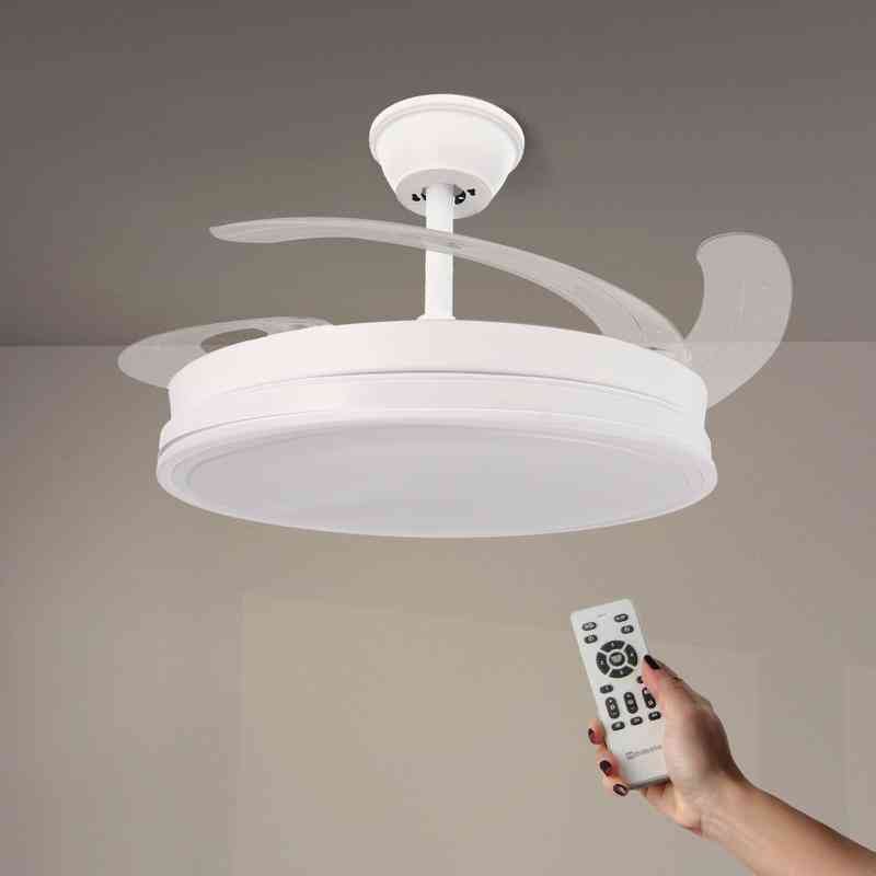 Ventilador de Techo LED Blanco "Olga" con Aspas Retráctiles | Motor DC Silencioso, 6 Velocidades, Luz CCT Regulable y Mando a Distancia