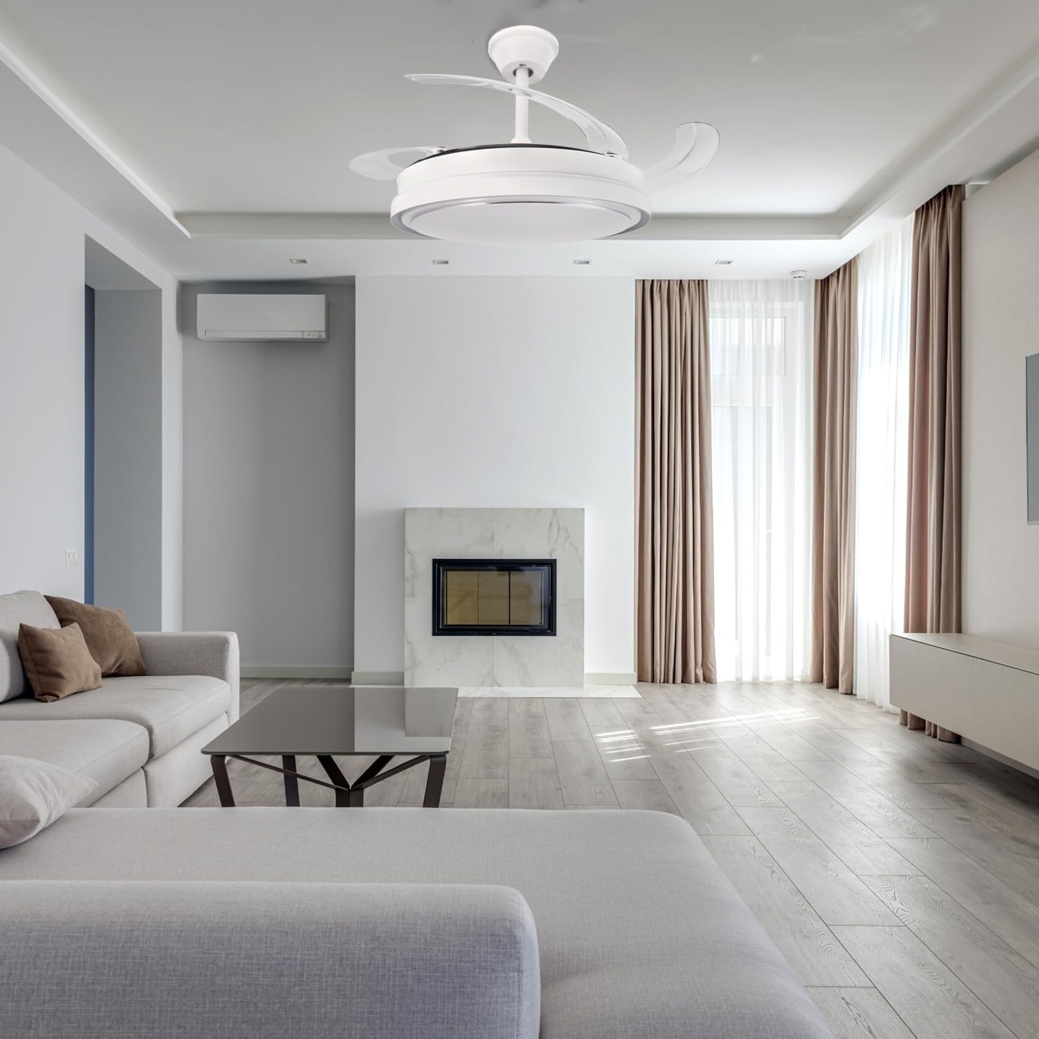 Ventilador de Techo LED Blanco "Olga" con Aspas Retráctiles | Motor DC Silencioso, 6 Velocidades, Luz CCT Regulable y Mando a Distancia - Imagen 4